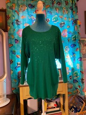 Quacker Factory Teal Sequin 3/4 Sleeve Top